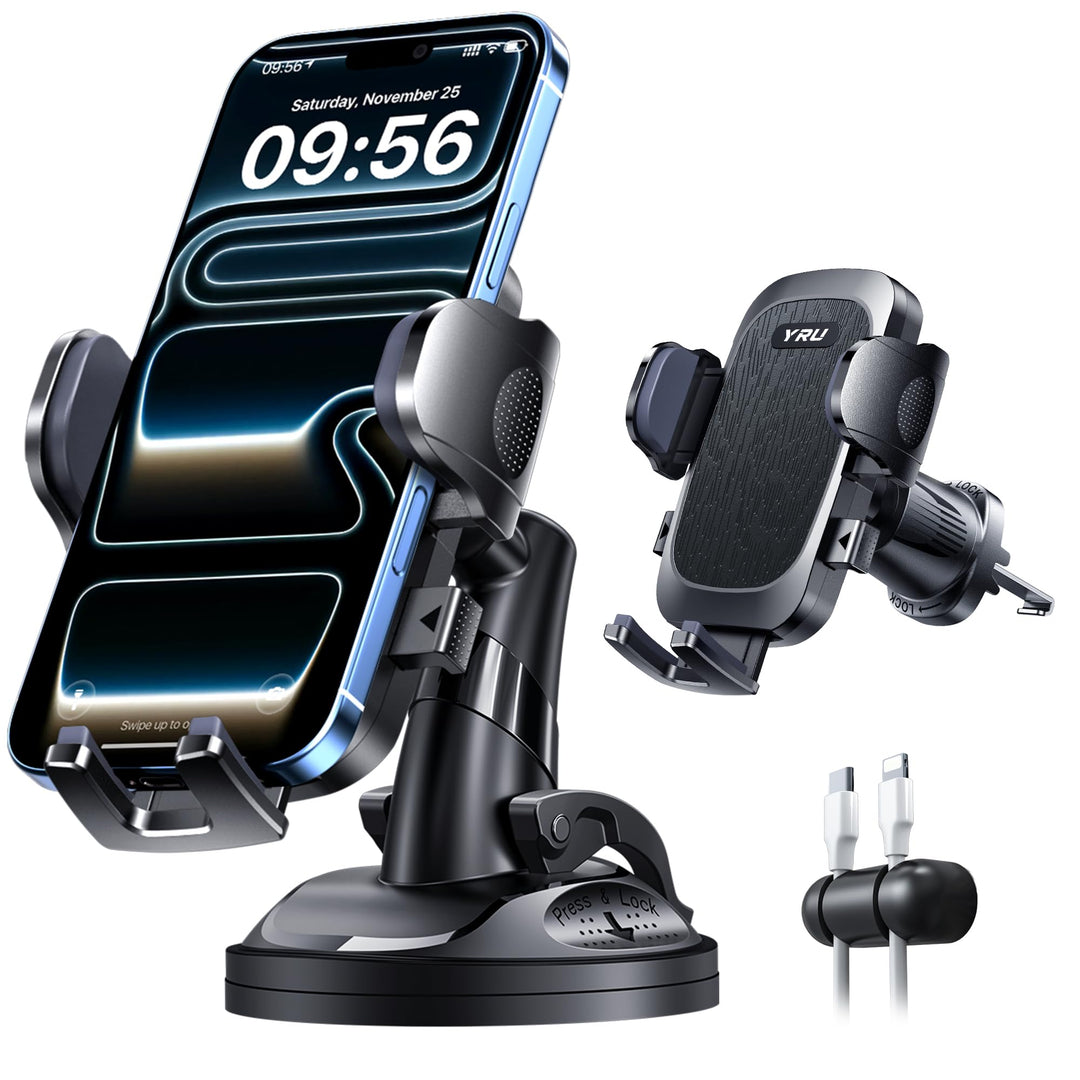 2026 Exclusive Wackelfrei Handyhalterung Auto YRU【Upgrade Bombenfest Saugnapf &amp; Clip】Handy Halterung