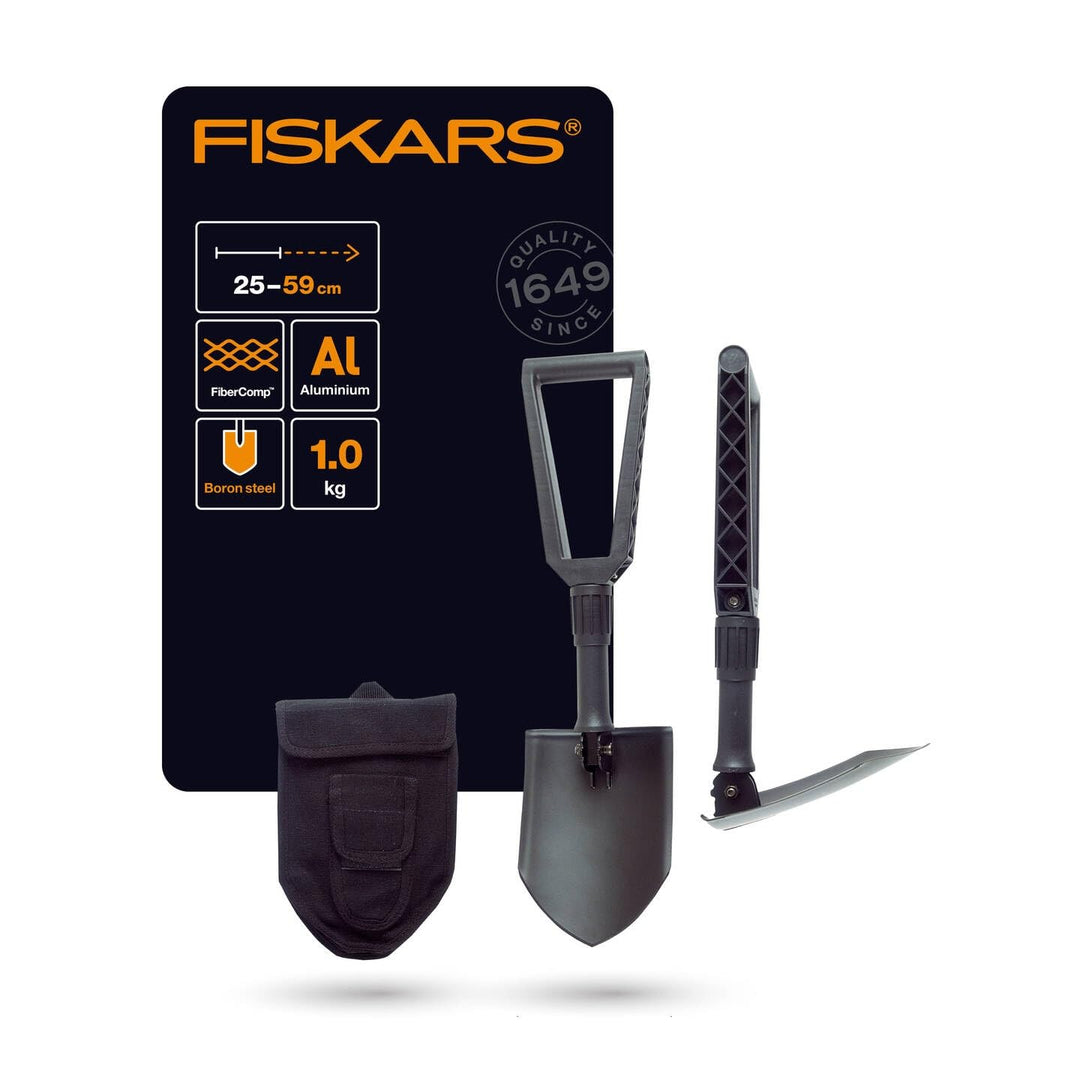 Fiskars Klappspaten für Camper und Bergsteiger, Auch als Schaufel und Hacke einsetzbar, Mit Canvas-T