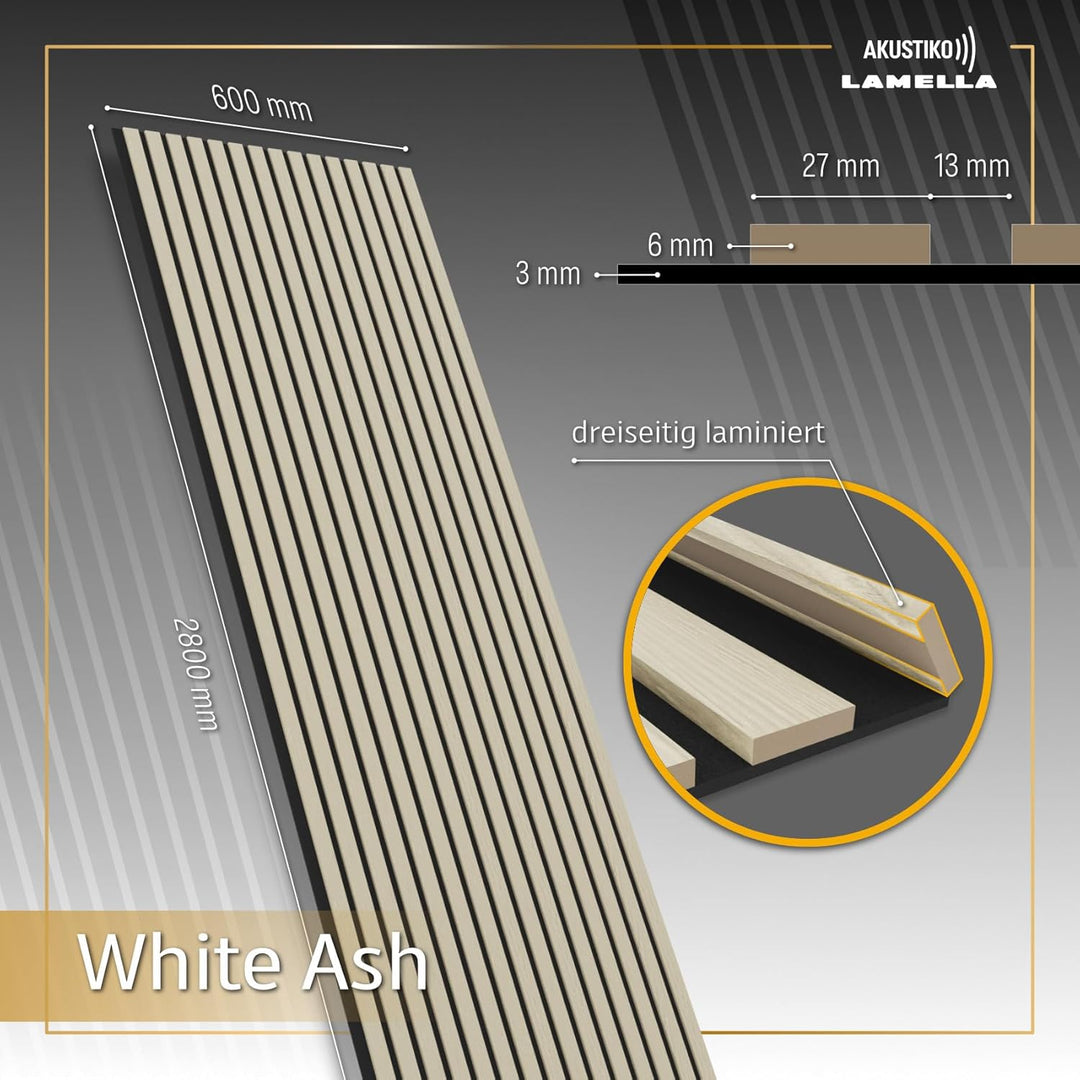 Akustiko Lamella Akustikpaneele 4 Stück 280x60cm - flexible Filz MDF Wandpaneele fugenlos - überlapp