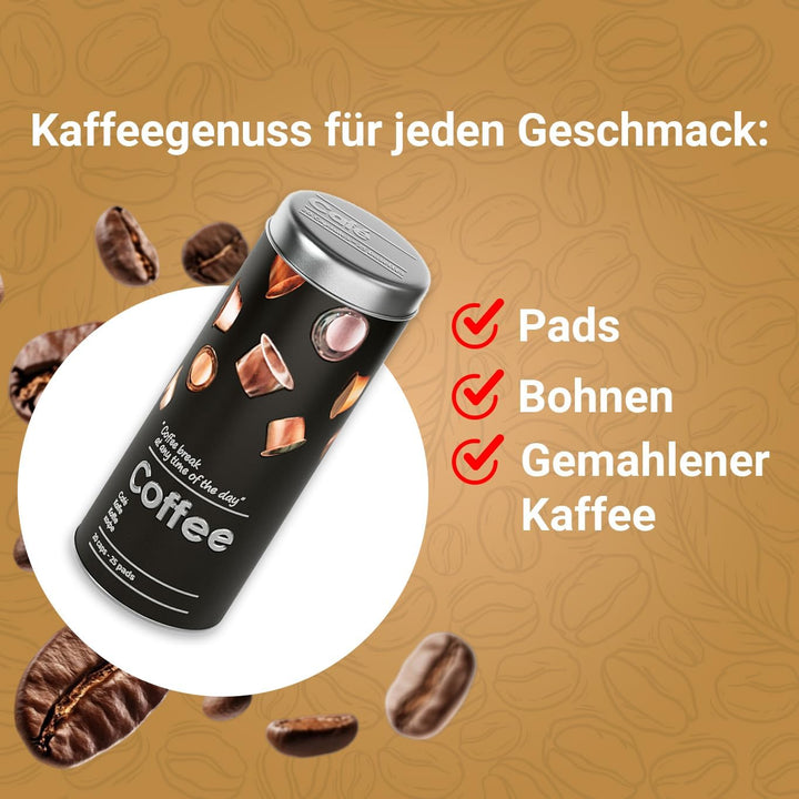 2-teilig Metalldose für Kaffeepads, Kaffeespender Paddose, Kaffeebox Pads Schwarz, Schwarz