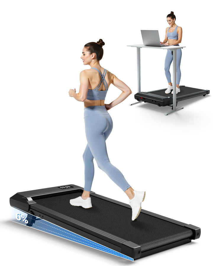 DeerRun Walking Pad mit 6% Steigung, Laufband für Zuhause und Home Office mit App, LED Anzeige und F