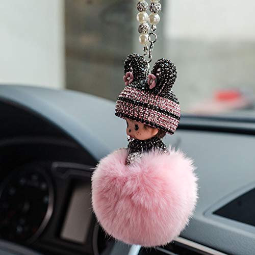 Rückspiegel Ornament, Bling Strass Anhänger, Süsse Puppe Plüsch Ball, Niedlich Auto Spiegel Anhänger