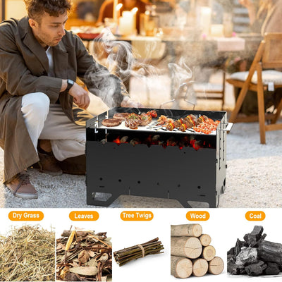 Onlyfire Mobiler Mangal Kohlegrill | Schaschlik Grill mit Plancha Grillplatte & 7 Spiesse, 2 in 1 Tr