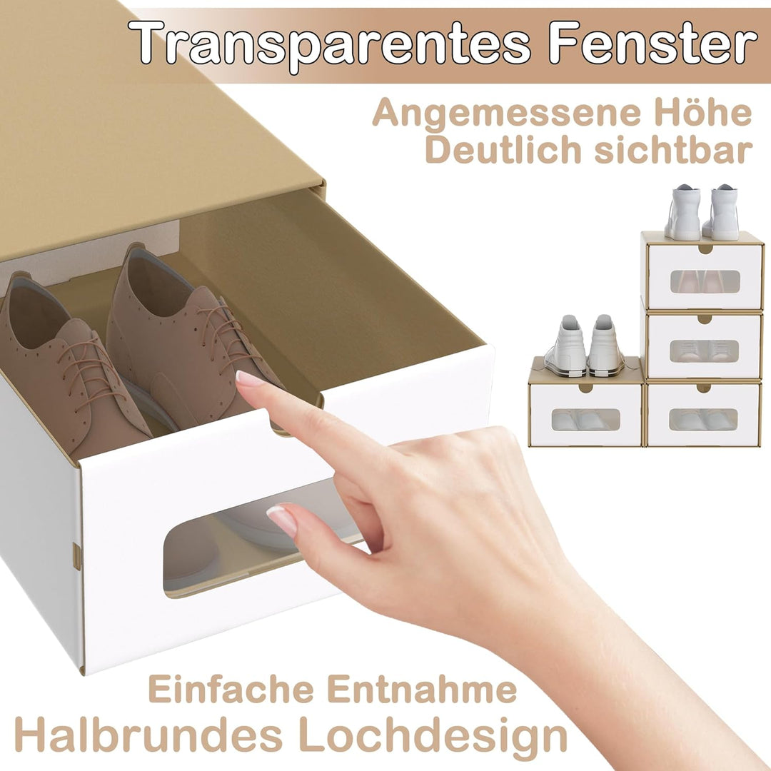 Schuhbox mit Sichtfenster & Schublade 20er Boxen-Set Aufbewahrungsbox Braun Schuhkiste Schuhschachte