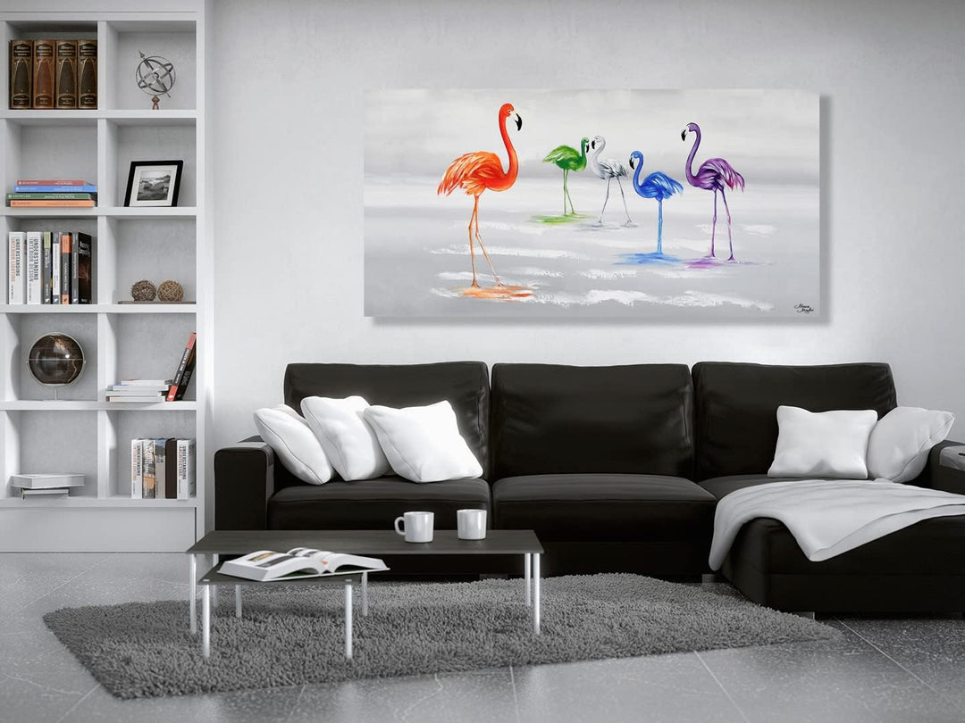 Monica Mirafiori I 100% HANDGEMALT I Gemälde Flamingos 140x70cm | Gemälde Handgemalt | Acrylgemälde