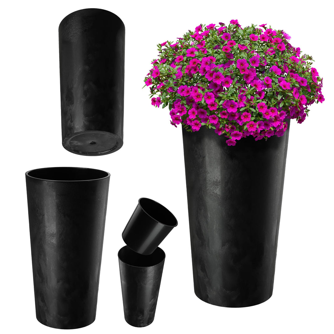 KADAX Blumentopf mit Holzspänen, eleganter Übertopf mit herausnehmbarer Einlage, Blumentopfschutz fü