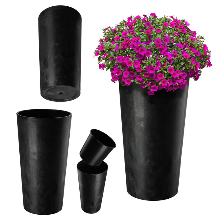 KADAX Blumentopf mit Holzspänen, eleganter Übertopf mit herausnehmbarer Einlage, Blumentopfschutz fü