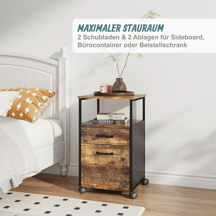Relaxdays Rollcontainer, 2 Schubladen, Hängeregister, Industrial-Design, HBT: 66,5x42x44 cm, Aktensc