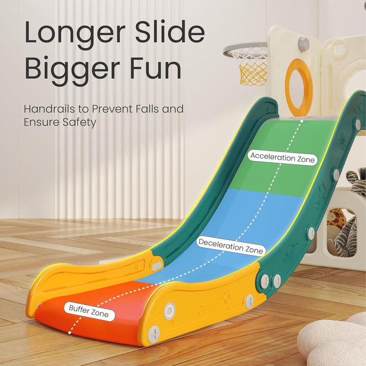 hoopyosms Kinder Rutsche Mit Klettergerüst, Basketballkorb Und Tunnel, Indoor-Kunststoffrutschenset
