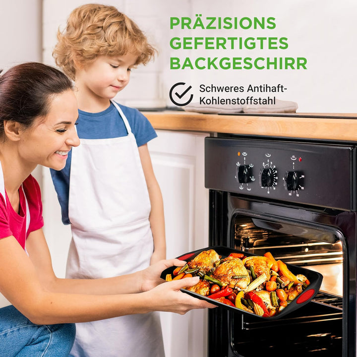 NutriChef 3-Piece Baking Pan Set - PFOA, PFOS, PTFE Free Flexible Nonstick Black Coating Carbon Stee