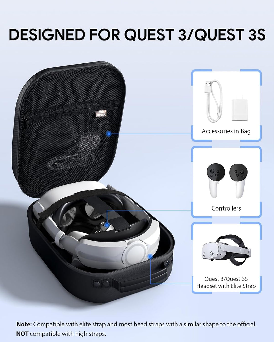 Aubika Tasche für Meta Quest 3/Oculus Quest 2/Pico 4 Zubehör, Tragetasche Kompatibel mit Quest 2 mit