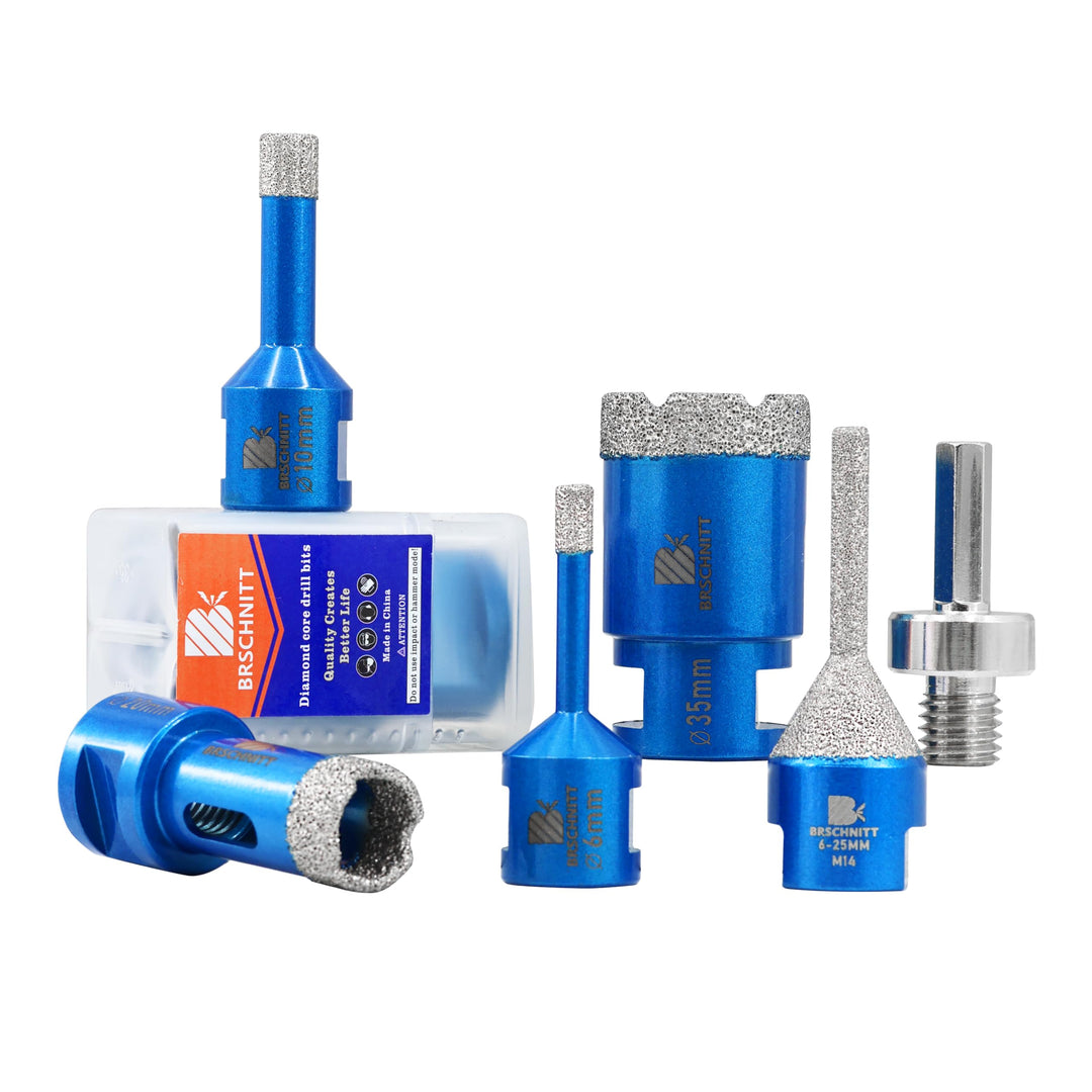 Diamantbohrer Fliesenbohrer Set - 6/10/20/35mm Diamantbohrer &6-25mm Fingerfräser ein Adapter für Po