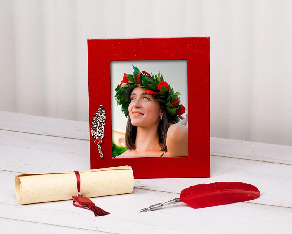 Mareli Bilderrahmen für den Schulabschluss, tropisches Kunstleder, Rot, geeignet für Fotos 13 x 18 c
