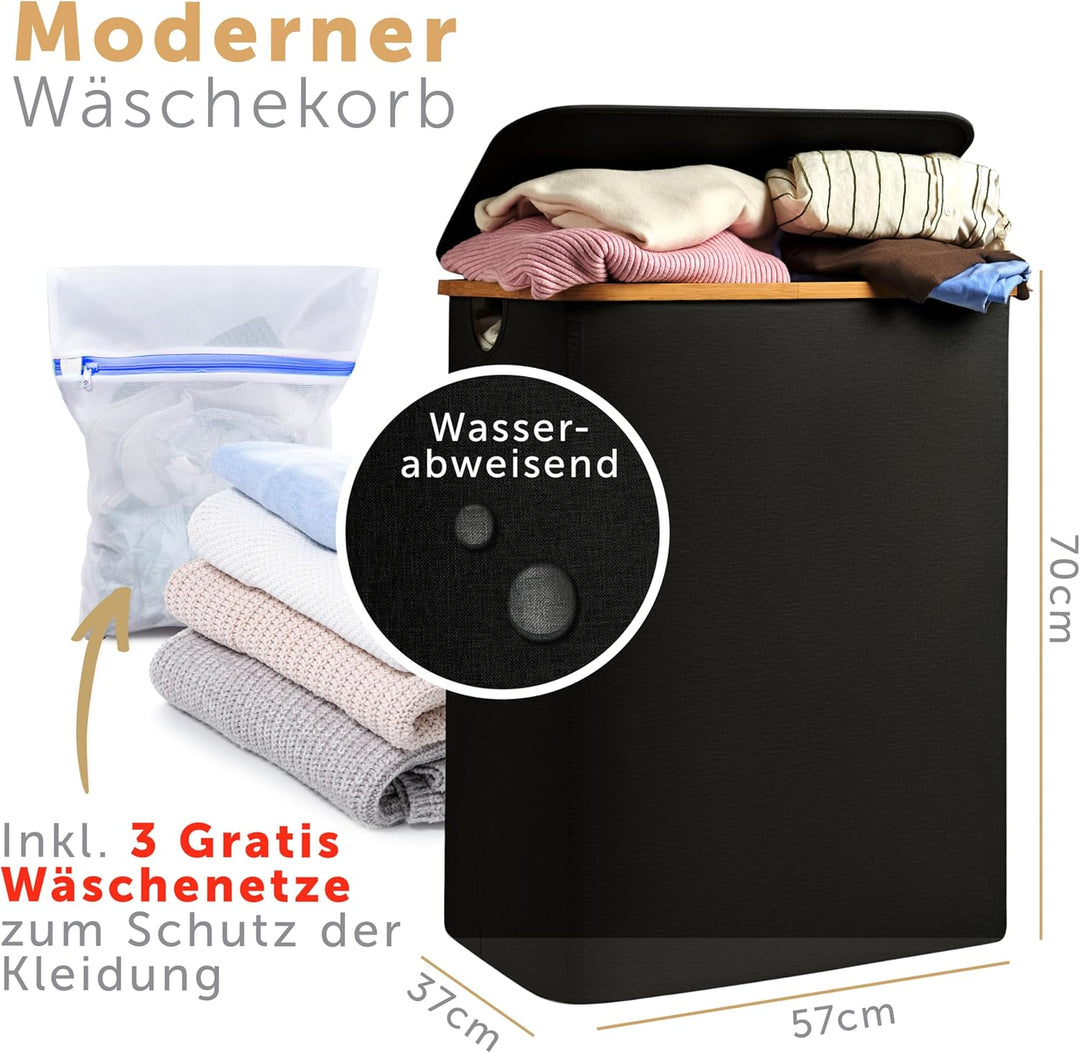 Blumtal Wäschesammler 140 L - Wäschekorb 2 Fächer mit herausnehmbarem Wäschesäcken - Pfandflaschen A