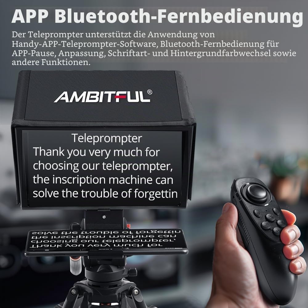 Ambitful T14Pro Teleprompter für Kamera, iPad, Android-Tablet, Smartphone, App-Steuerung/keine Monta
