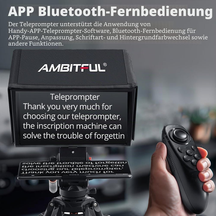 Ambitful T14Pro Teleprompter für Kamera, iPad, Android-Tablet, Smartphone, App-Steuerung/keine Monta