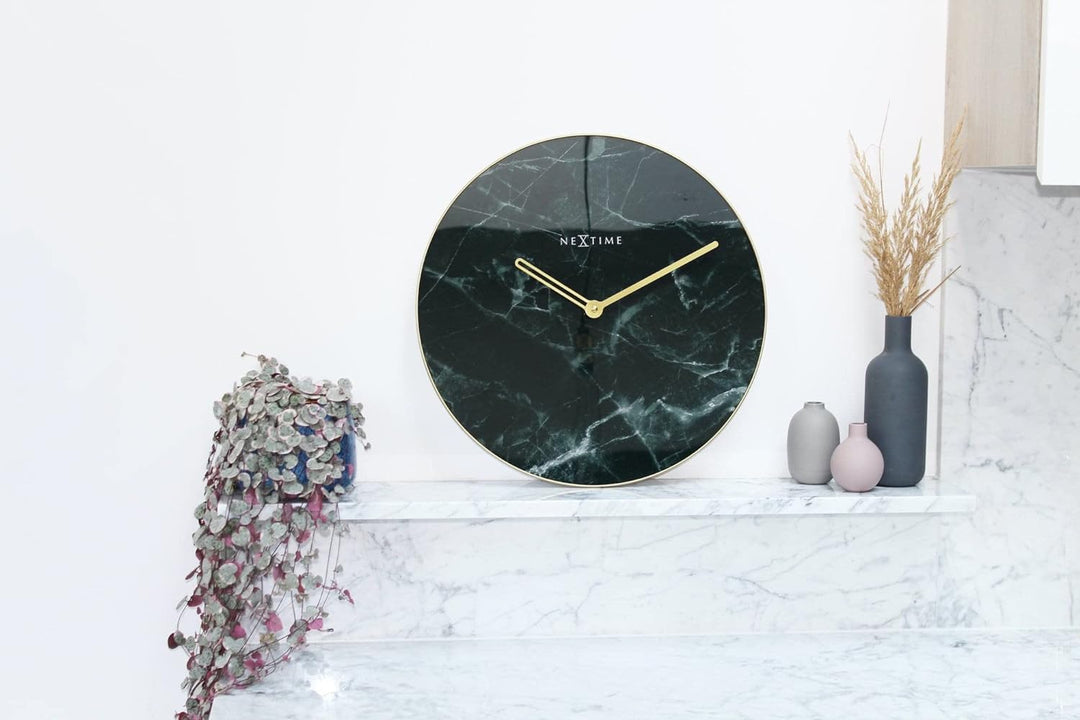 NeXtime Marble Wanduhren, Glas, Schwarz, Ø 40 cm