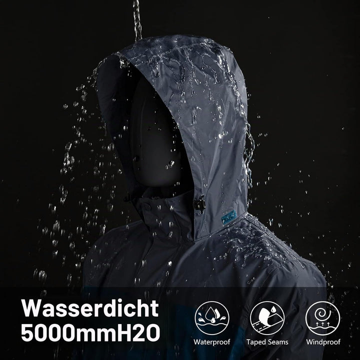 33,000ft Regenjacke Herren Leicht Wasserdicht Faltbare Regenmantel mit Kapuze Fahrrad Rain Windbreak