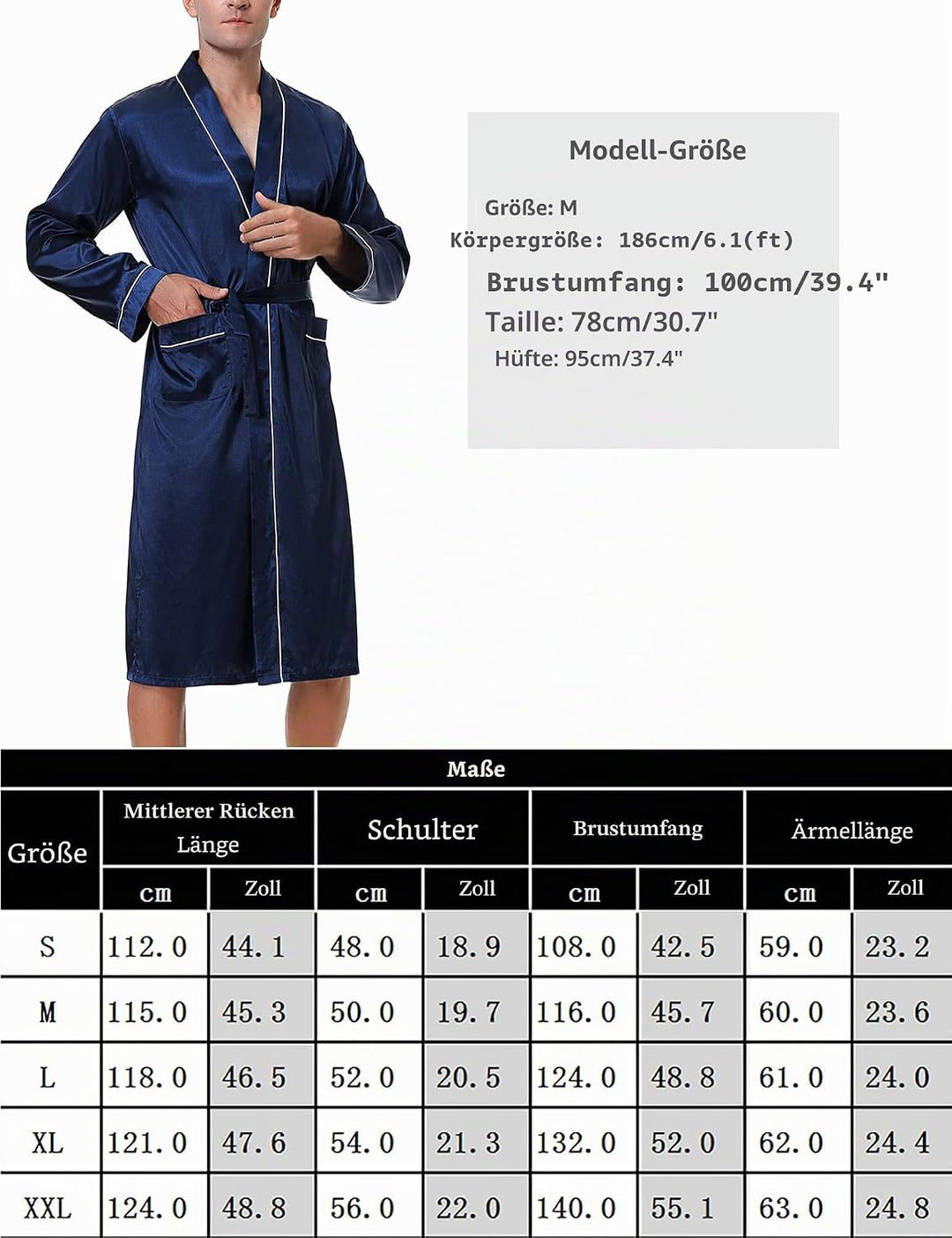 Bresdk Morgenmantel Herren Satin Kimono Robe Lang Leichter Bademantel für Männer L Rot M885, L Rot M