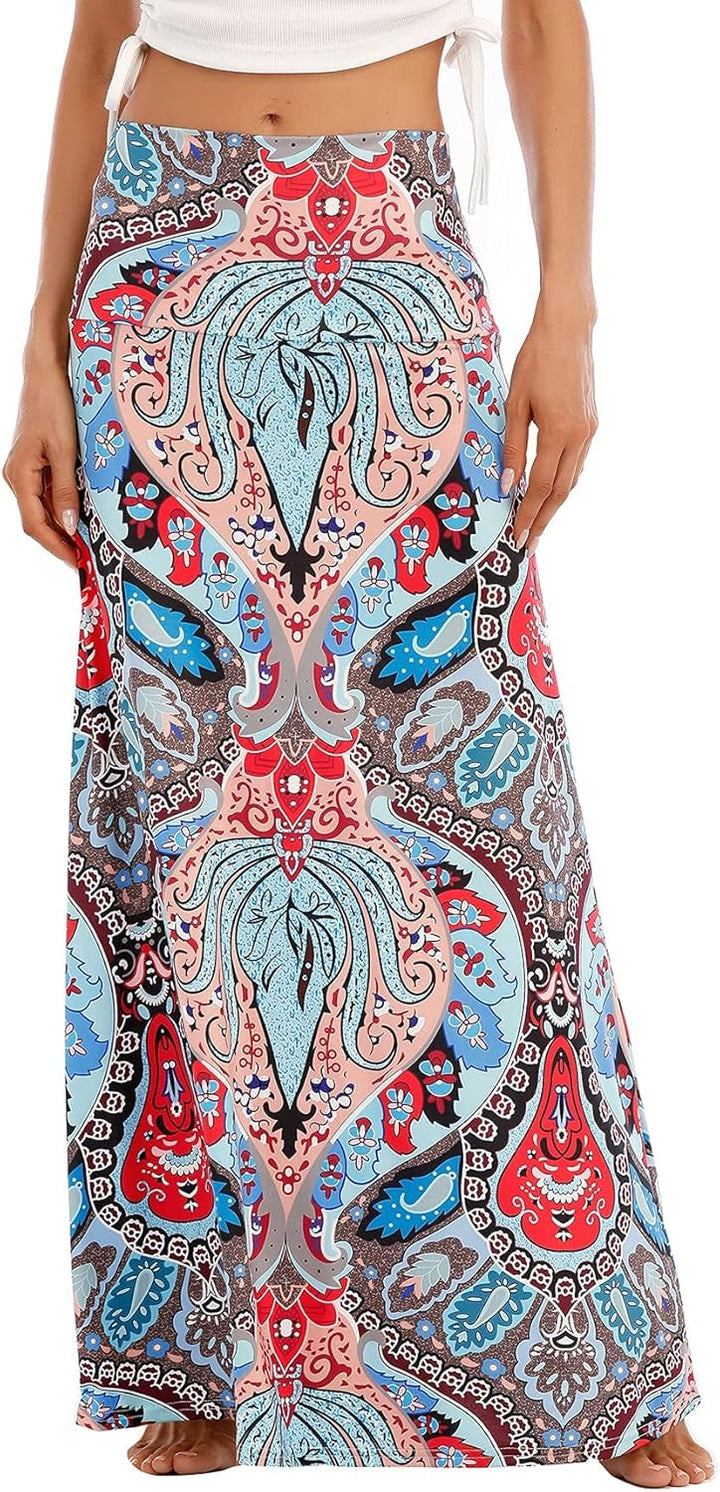 Durio Rock Maxirock Lang Damen Rock Weich Sommerrock Elegant Freizeitrock mit Hohem Bund Elastisch S