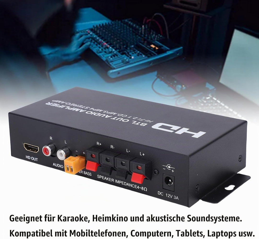 Annadue Stereo-Leistungsverstärker, 2.1-Kanal 240 W Bluetooth 5.0 HiFi-Audio, HDMI-AUX-Eingang, Bass