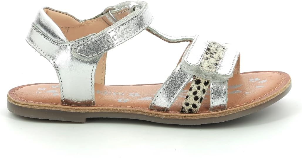Kickers Mädchen Diamanto Sandale 24 EU Weiss Silber Bedruckt, 24 EU Weiss Silber Bedruckt