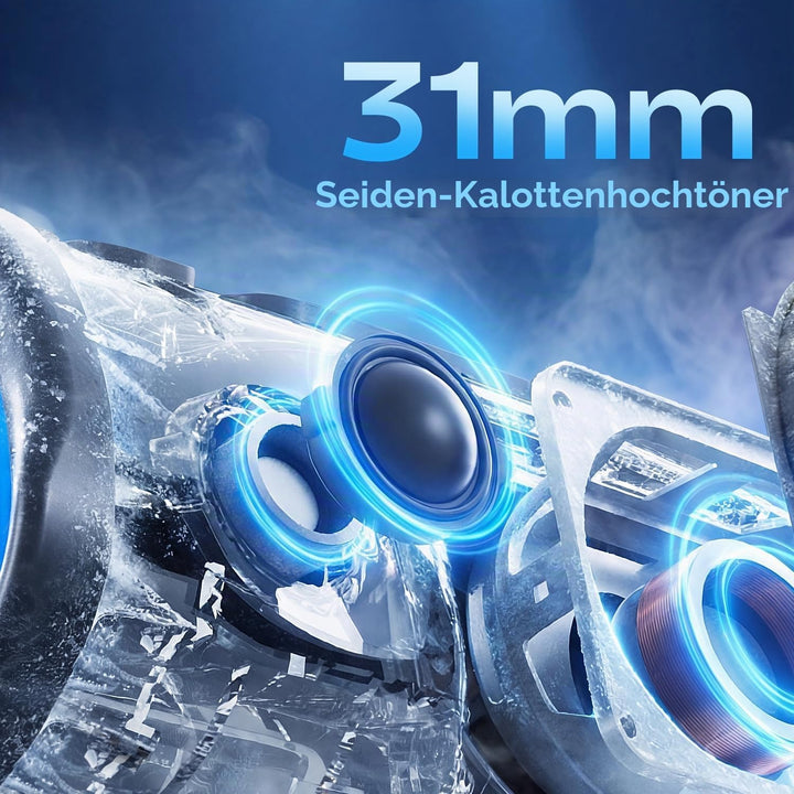 YEAHBOX Sonic Boom POP Bluetooth-Lautsprecher, 50W 1.1-Kanal-Basssystem, Racetrack-Woofers + 31mm Si