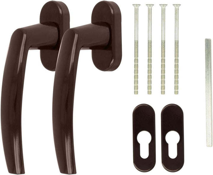 Alu Terrassentürgriff Paar mit Rosetten, Farbe:Braun RAL 8019, Braun Ral 8019
