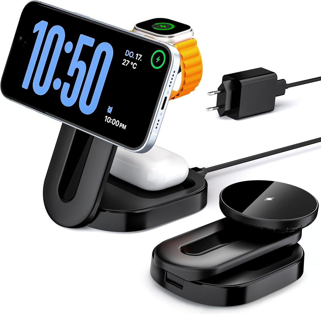 KPON Magsafe Ladestation 3 in 1 Faltbar, Induktive Kabellose Apple Ladestation, MagSafe Ladegerät fü