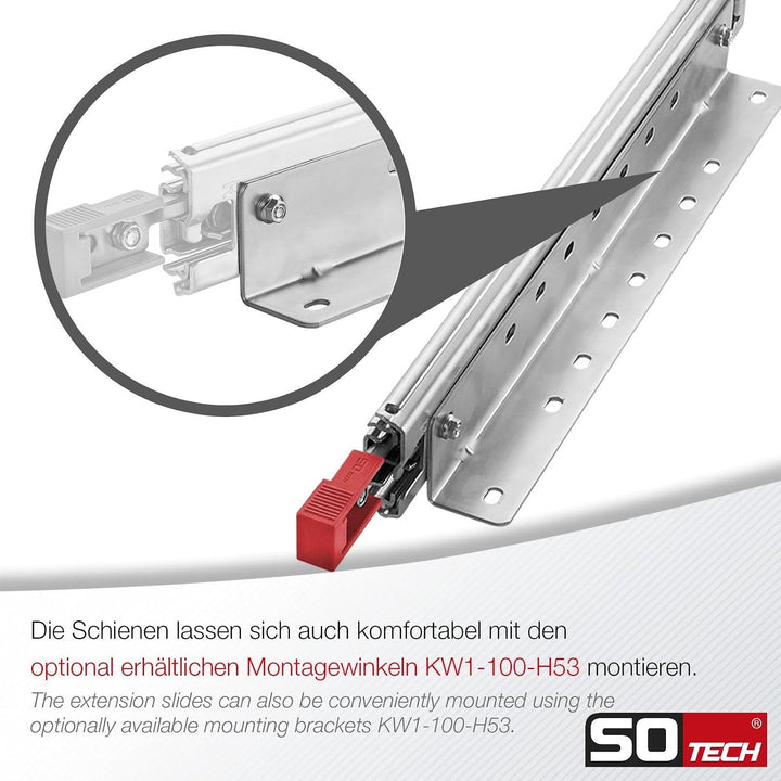 1 Paar SOTECH Schwerlastauszüge VarioSlide KV2-100-H53-L750-EH 750 mm mit Lock-in/out Einrastfunktio