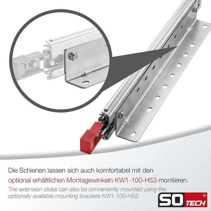 1 Paar SOTECH Schwerlastauszüge VarioSlide KV2-100-H53-L500-EH 500 mm mit Lock-in/out Einrastfunktio