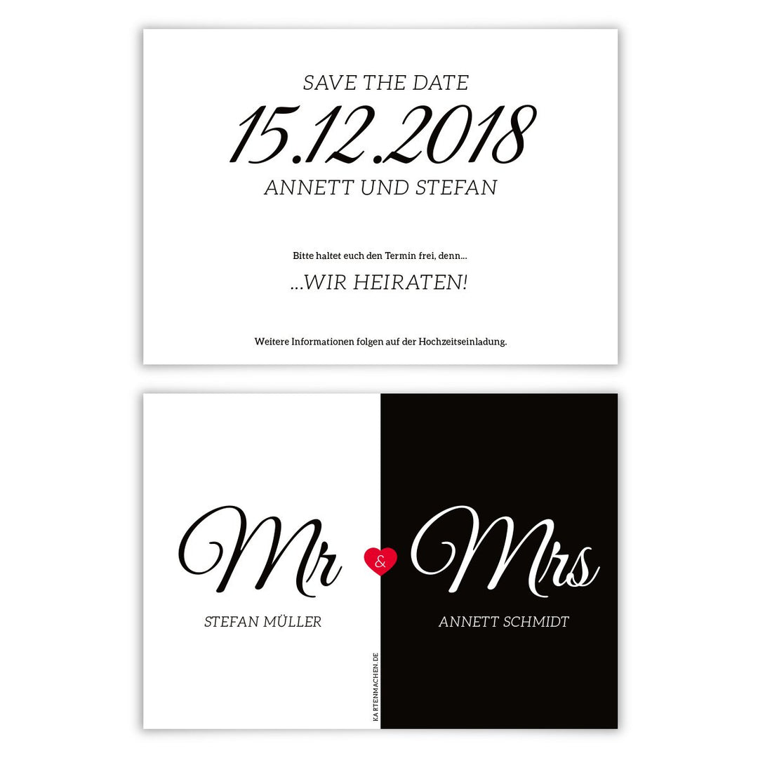 20 x Hochzeit Save the Date Karten Hochzeitskarten individuell - Mr. & Mrs., 20