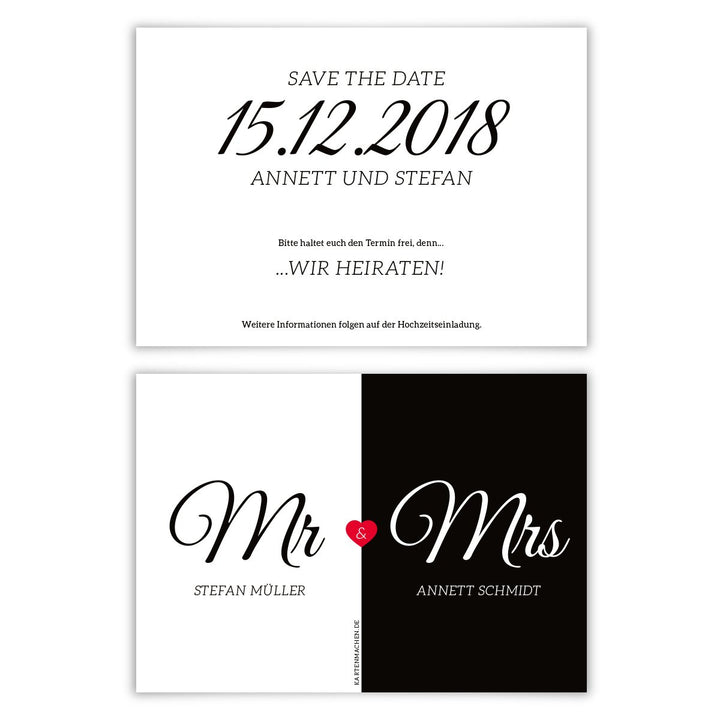 20 x Hochzeit Save the Date Karten Hochzeitskarten individuell - Mr. & Mrs., 20