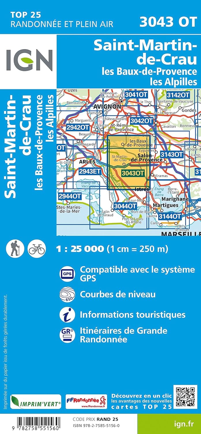 St.Martin de Crau Les baux de Provence Les Alpilles 1:25 000: 1:25000 (TOP 25), Karte