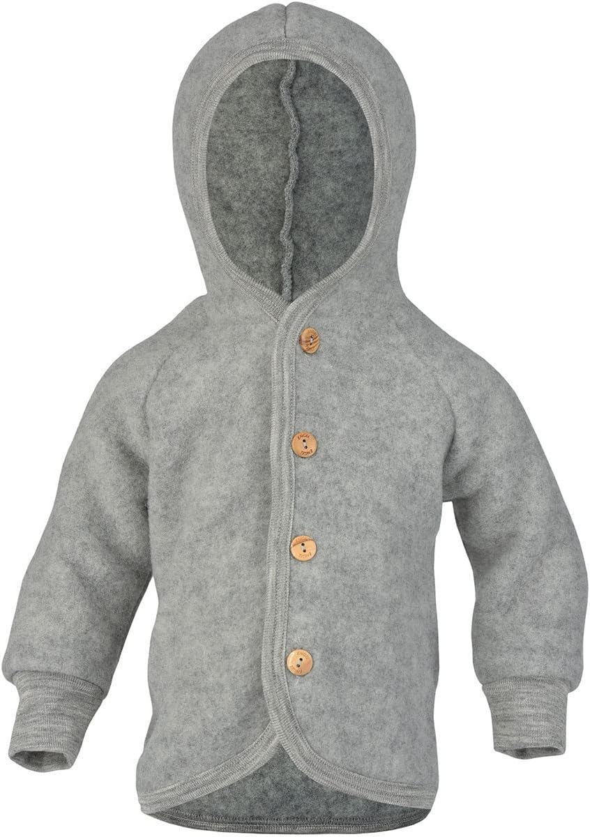 Engel Baby Jacke mit Kapuze Wollfleece 50-56 Hellgrau Melange, 50-56 Hellgrau Melange