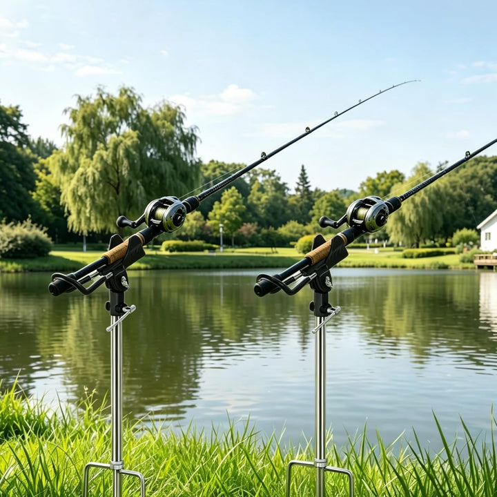 KOMCLUB Rutenhalter, Angelrute Halter 2 Stück Edelstahl Universal Ruten Ständer 360°Verstellbar Ange