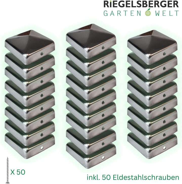 Gartenwelt Riegelsberger Premium Pfostenkappe 71x71 mm aus Edelstahl für Pfosten 7x7 cm Pyramide Zau