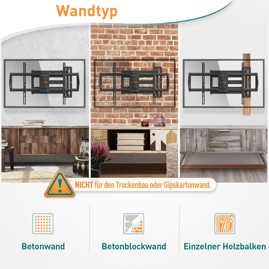 ELIVED 762 mm lange TV-Wandhalterung für die meisten 107,7-190,5 cm (42-75 Zoll) Fernseher, lange Ve
