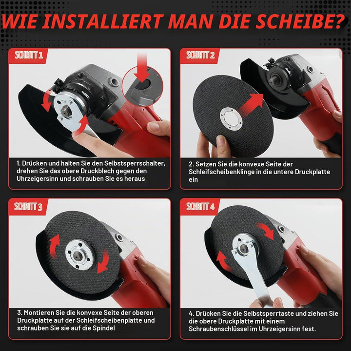 Akku Winkelschleifer für Milwaukee 18V,125mm Bürstenlos,3 Geschwindigkeiten,12000 U/min mit 4 M14 bi