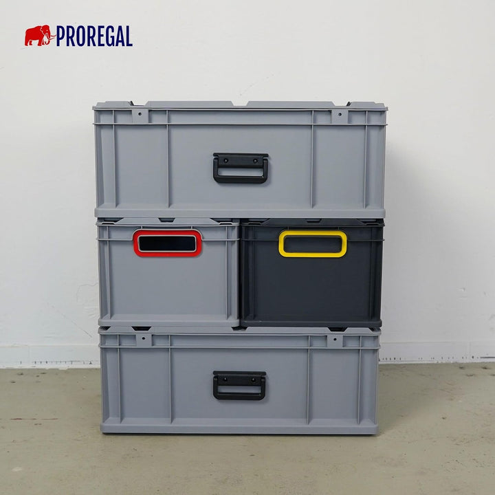 PROREGAL SuperSparSet 4x Eurobox NextGen Color | HxBxT 32x30x40cm | 30 Liter | Griffe gelb geschloss