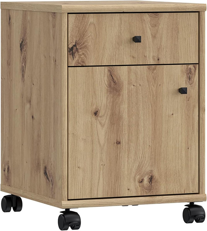 Forte Tempra 2 Rollcontainer mit 1 Tür und 1 Schublade, Holzwerkstoff, Artisan Eiche Dekor, B x H x