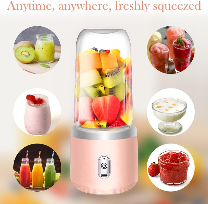 Tragbarer Mixer, 400ml Smoothie Maker to Go mit Reisedeckel fresh juice mixer USB Mini-Mixer mit 6 K