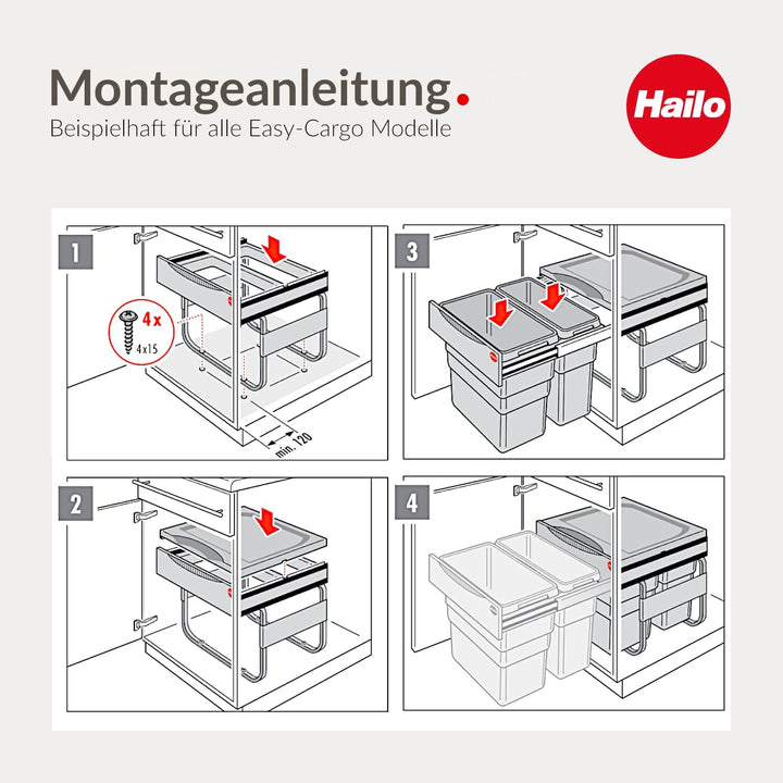 Hailo Abfallsammler 3668401 | Easy-Cargo Solo Einbau-Müllbehälter | grosser 40L Abfalleimer für Küch