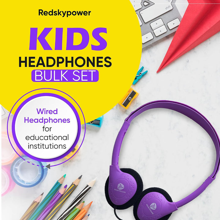 Redskypower 20 Stück schwarze Kinder-On-Ear-Kopfhörer, einzeln verpackt, Einweg-Kopfhörer, ideal für