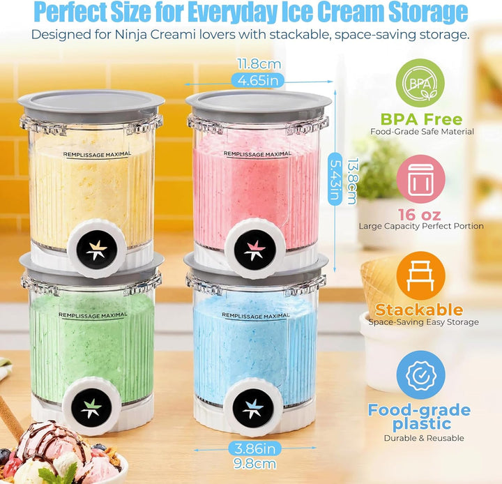 4er-Set Ersatzbehälter für Ninja Creami Swirl NC700 NC701EU Eismaschine, 480ML Eiscreme Behälte für