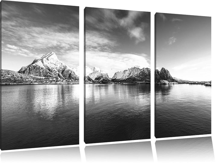 Pixxprint Lofoten in Norwegen Kunst B&W als Leinwandbild | Grösse: 3 Teilig (120x80) | Wandbild| Kun