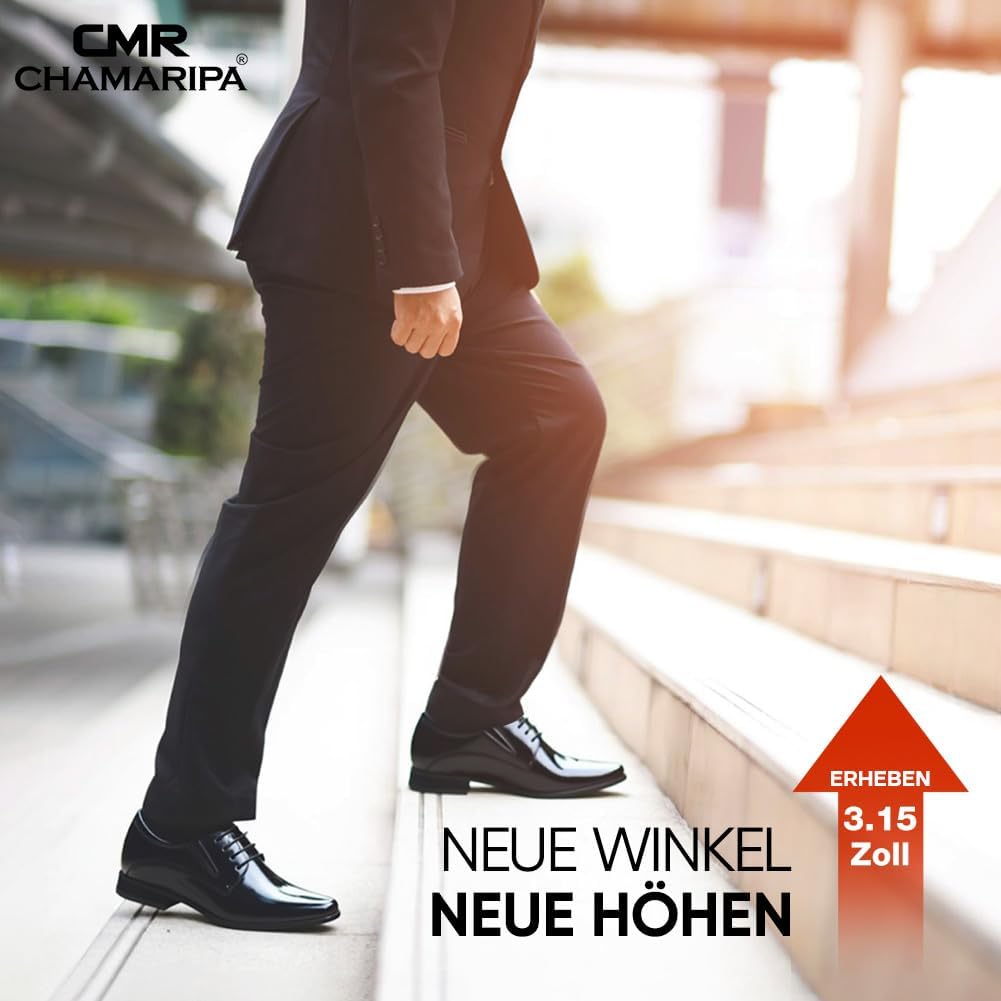 CHAMARIPA Elevator Schuhe Herren Schwarz Leder Oxford Schuhe Business Lace Up Schuhe Herren Anzugsch