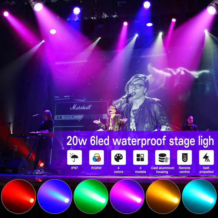 2PCS 6 x 3W IP67 Wasserdichtes Par Licht, RGBW 4 in 1 LED Discolicht Partylicht mit Fernbedienung, f