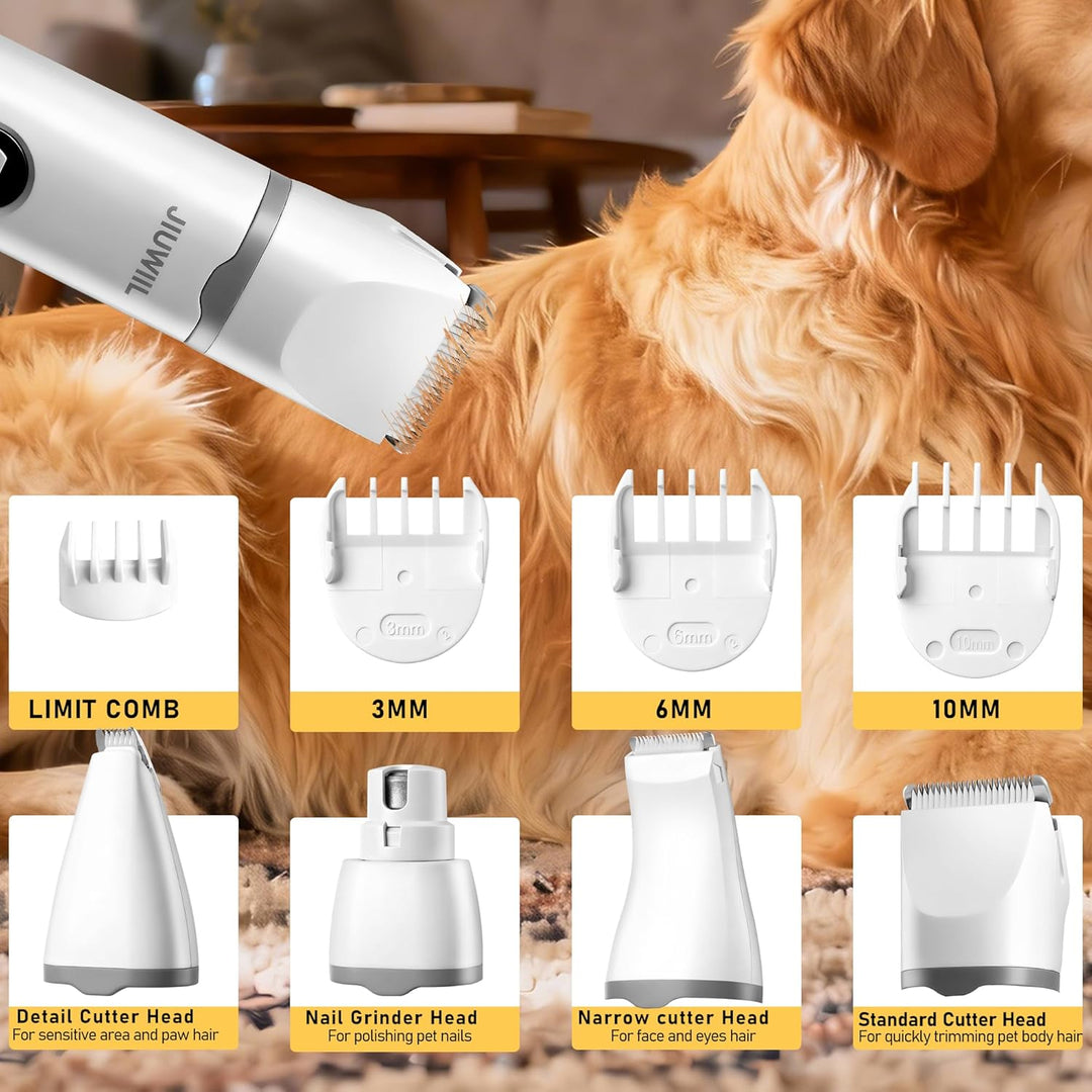 Hundeschermaschine für die Fellpflege, JIUWIIL 4-in-1-Hundepflege-Set Haarschneidemaschine mit LCD-D
