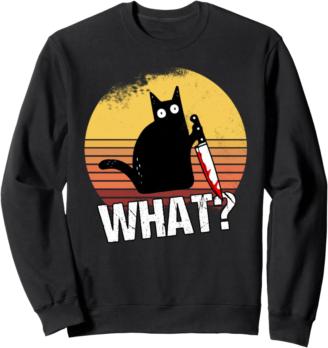Cat What? Lustige Katze hält Messer Halloween Kostüm Sweatshirt